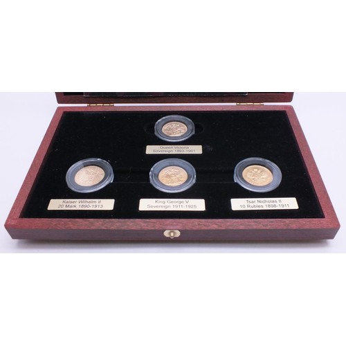300A - ROYAL COUSINS IN CONFLICT1914-1918 4 GOLD COIN SET BY THE LONDON MINT OFFICE IN WOODEN PRESENTATION ... 