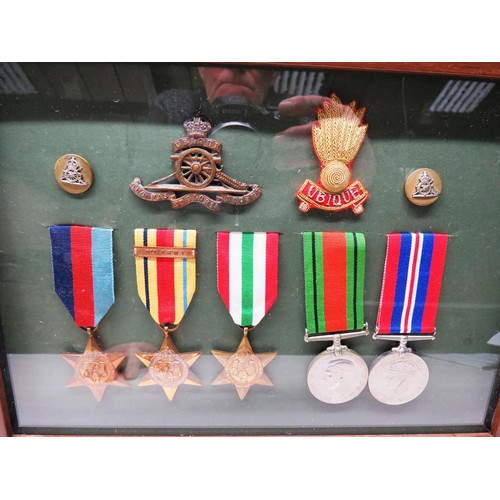 6 - FRAMED WW2 8th ARMY MEDAL GROUP WITH FRAMED CERTIFICATE - R.A.OFFICER