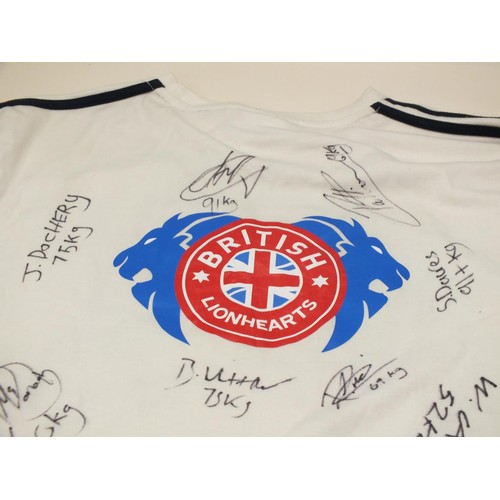 26 - BRITISH LION HEART MULTI SIGNED T SHIRT 24 NAMES INCLUDING OLYMPIC