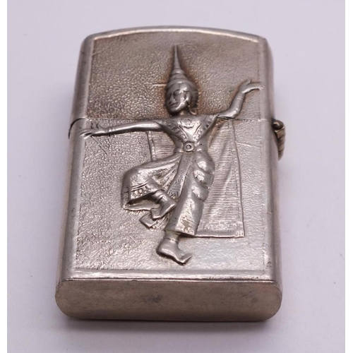 29 - WHITE METAL THAI VINTAGE FLIP TOP LIGHTER