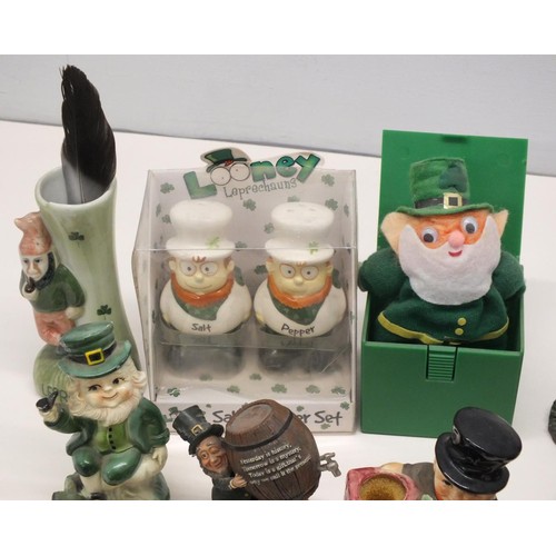 209 - COLLECTION OF MUCH LOVED LEPRECHAUN FIGURES INCLUDES LOONEY LEPRECHAUN BOXED CRUET SET