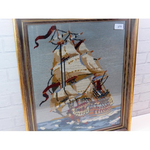 177 - GALLEON SHIP FRAMED TAPESTRY