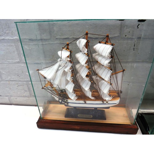 225 - TWO SHIPS IN GLASS DISPLAY CASES APPROX 12