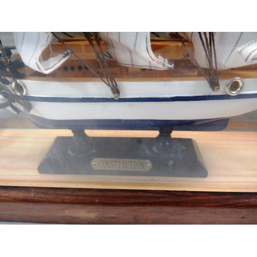 225 - TWO SHIPS IN GLASS DISPLAY CASES APPROX 12