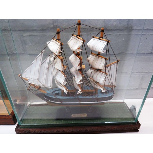 225 - TWO SHIPS IN GLASS DISPLAY CASES APPROX 12