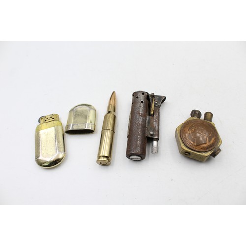 427 - 4 x Assorted Antique / Vintage LIGHTERS Inc Trench, George VI, Ministere Finance