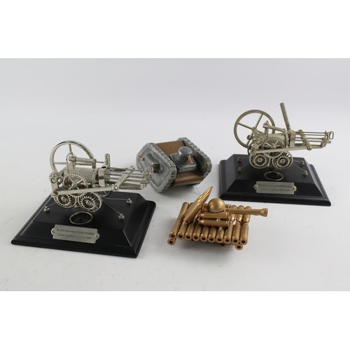 466 - 4 x Military & Locomotive Ornaments Inc Steam Engine on Plinth, Bullet Tank Etc