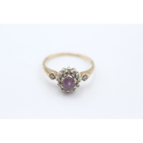 468 - 9ct gold vintage amethyst & diamond halo dress ring (1.7g) SIZE N