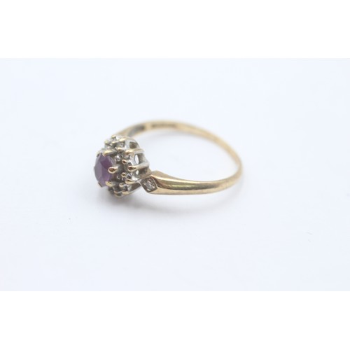 468 - 9ct gold vintage amethyst & diamond halo dress ring (1.7g) SIZE N