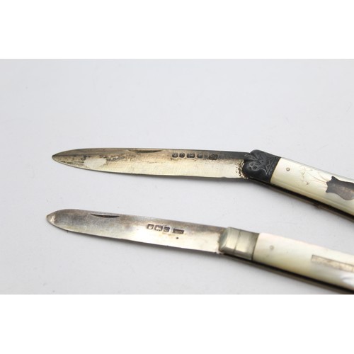 523 - 2 x Antique Hallmarked .925 STERLING SILVER Fruit Knives w/ MOP Handles (51g)