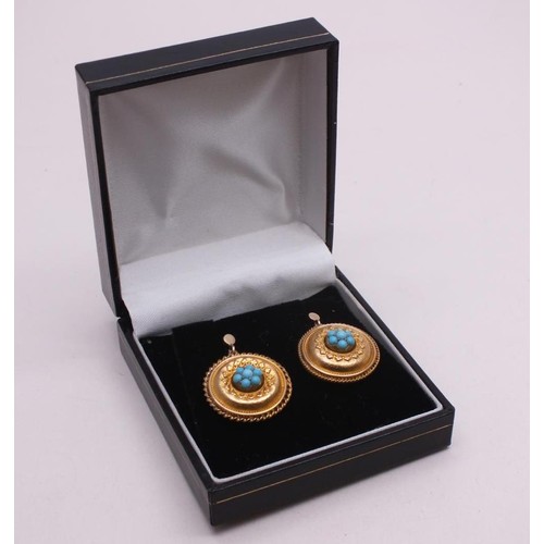 301 - PAIR OF VINTAGE 9ct GOLD AND TURQUOISE EARRINGS - VERY GOOD CONDITION 4.8g