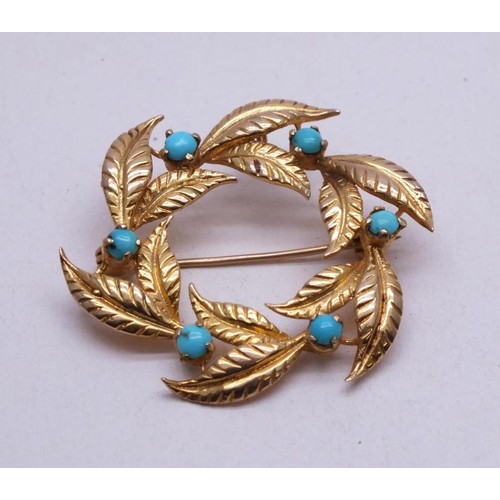 302 - VINTAGE 9ct GOLD AND TURQUOISE BROOCH/PENDANT APPROX 4cm, weight 6.2g