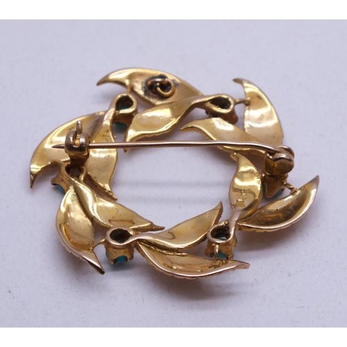 302 - VINTAGE 9ct GOLD AND TURQUOISE BROOCH/PENDANT APPROX 4cm, weight 6.2g