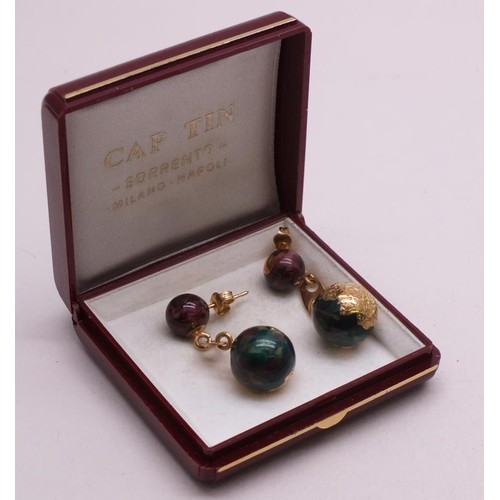 303 - VINTAGE DESIGNER 18ct GOLD GEMSTONE STUD DANGLE EARRINGS APPROX LENGTH 3.5cm- WEIGHT 11.3g