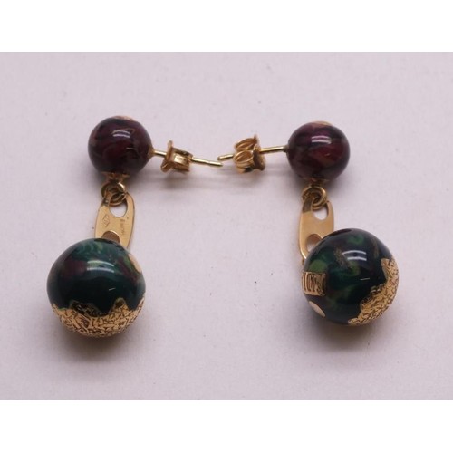 303 - VINTAGE DESIGNER 18ct GOLD GEMSTONE STUD DANGLE EARRINGS APPROX LENGTH 3.5cm- WEIGHT 11.3g