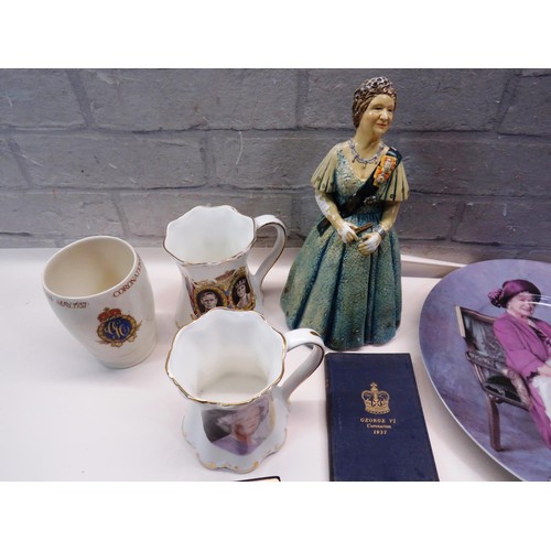 190 - BOX OF QUEEN MOTHER MEMORABILIA INCLUDES CUPS, PLATES, TINS ETC