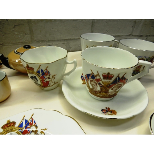 130 - TWO ANTIQUE CHILDS TEASETS, COMMEMORATIVE CUPS AND SAUCERS ETC