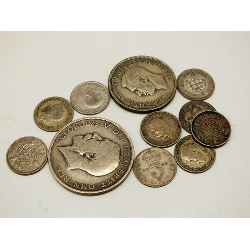 9 - SILVER UK COINS INCLUDING A 1912 SILVER HALFCROWN