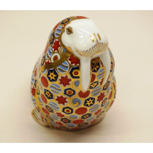 326 - ROYAL CROWN DERBY WALRUS WITH SILVER STOPPER