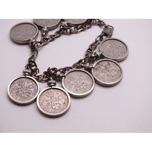 343 - SILVER AND COINS BRACELET