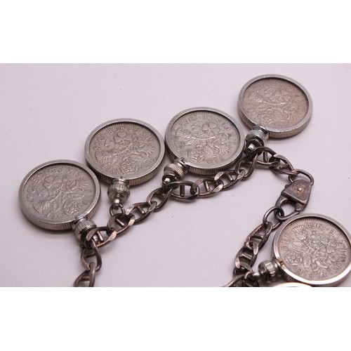 343 - SILVER AND COINS BRACELET