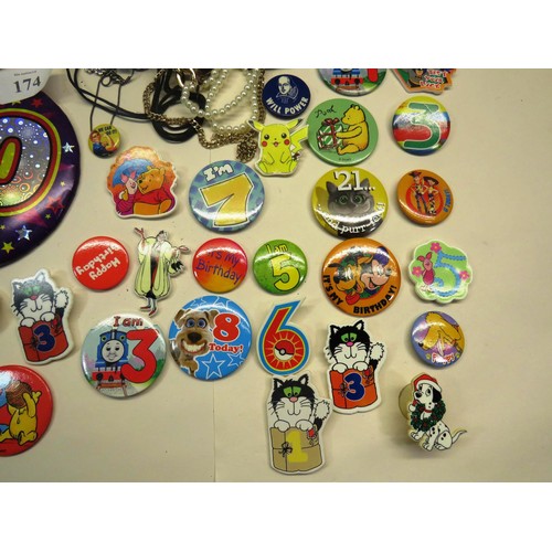 174 - BAG OF JEWELLERY AND OLD BADGES