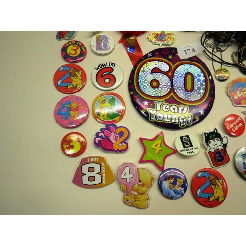 174 - BAG OF JEWELLERY AND OLD BADGES