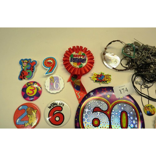 174 - BAG OF JEWELLERY AND OLD BADGES