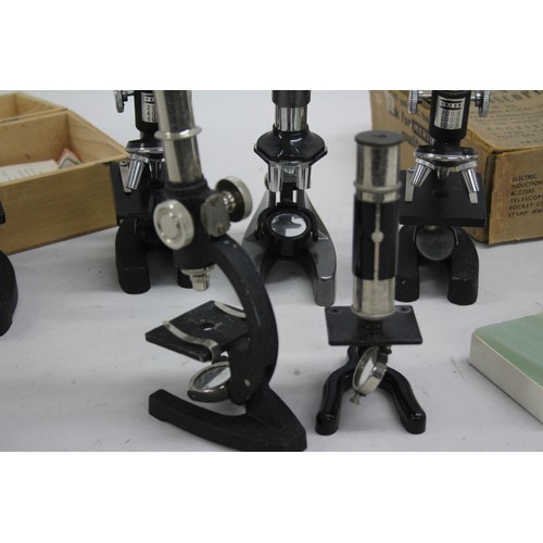 415 - 6 x Assorted Vintage STUDENT MICROSCOPES Inc Merit, Tacon, Solus Etc