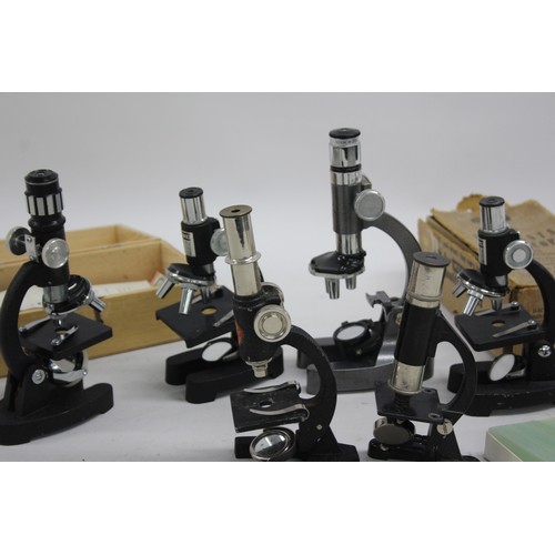 415 - 6 x Assorted Vintage STUDENT MICROSCOPES Inc Merit, Tacon, Solus Etc