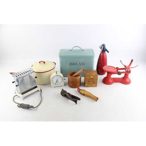 669 - Job Lot Vintage KITCHENALIA Inc Bread Bin, Scales, Soda Stream Etc