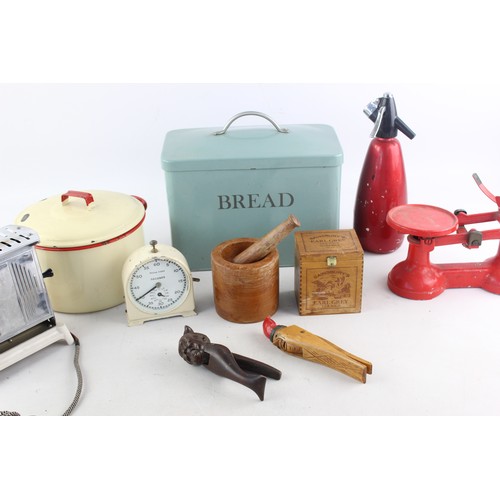 669 - Job Lot Vintage KITCHENALIA Inc Bread Bin, Scales, Soda Stream Etc