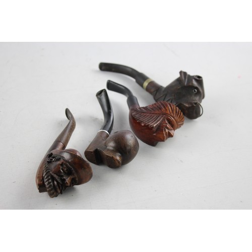 670 - 4 x Assorted Vintage Carved Estate SMOKING PIPES Inc Bull, Shoe, Heads