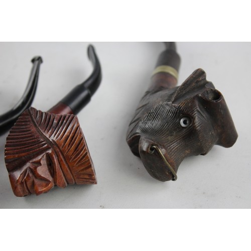 670 - 4 x Assorted Vintage Carved Estate SMOKING PIPES Inc Bull, Shoe, Heads