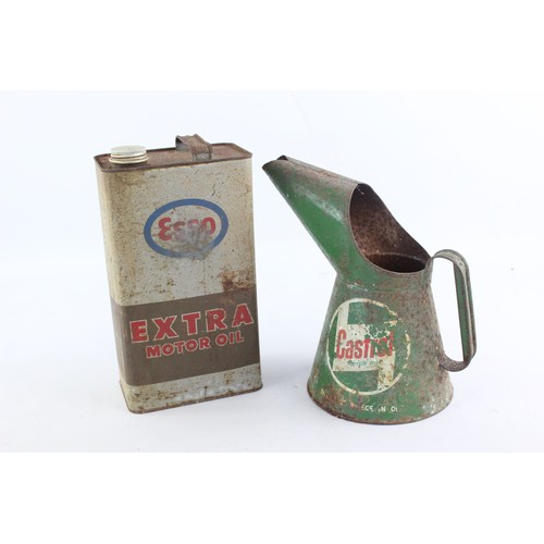 676 - 2 x Vintage Assorted Automobilia Oil Cans Inc Castrol, Esso