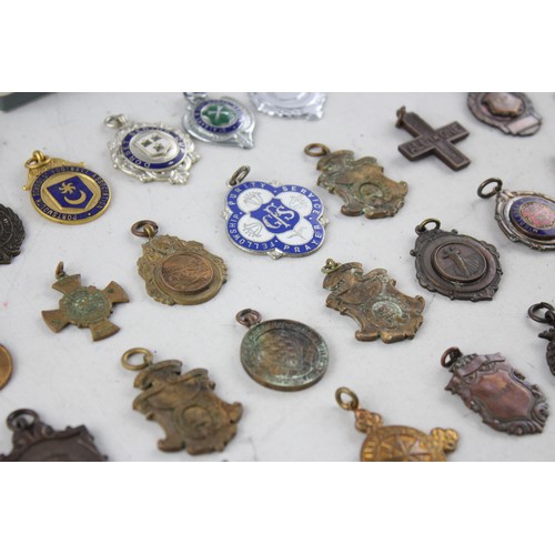 678 - 60 x Antique / Vintage FOBS / MEDALLIONS Inc Silver Plate, Blank, Enamel Etc