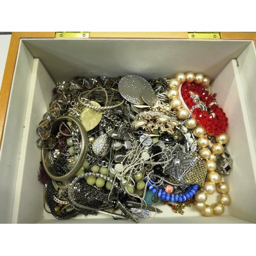 50 - WOODEN JEWELLERY BOX FULL OF COSTUME JEWELLERY