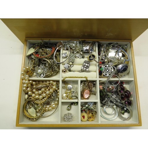 50 - WOODEN JEWELLERY BOX FULL OF COSTUME JEWELLERY