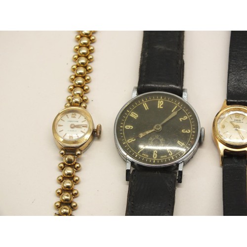 261 - VINTAGE WATCHES INCLUDING TWO MILITARY STYLE WITH BLACK DIALS AND ONE SILVER