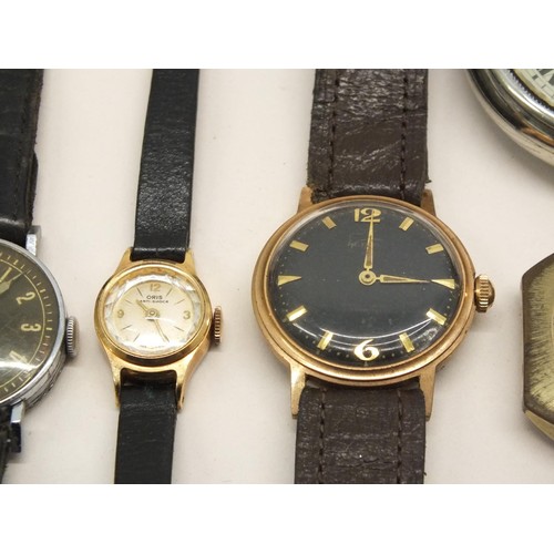 261 - VINTAGE WATCHES INCLUDING TWO MILITARY STYLE WITH BLACK DIALS AND ONE SILVER