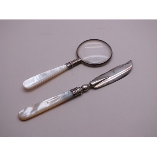 280 - SILVER 925 MAGNIFYING GLASS AND 925 SILVER HALLARKED BUTTER KNIFE