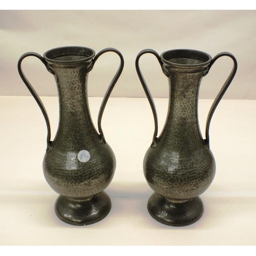 6 - PAIR OF PEWTER TWO HANDLED VASES