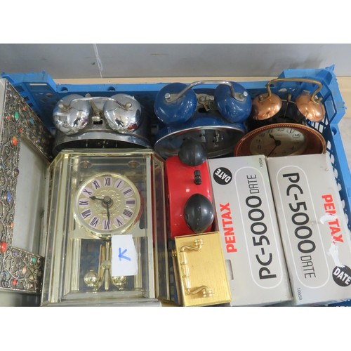 109 - SHELF LOT INCLUDES VINTAGE POP BOTTLES, SPECTACLES, PICTURE FRAMES, CLOCKS, CAMERA'S  ETC