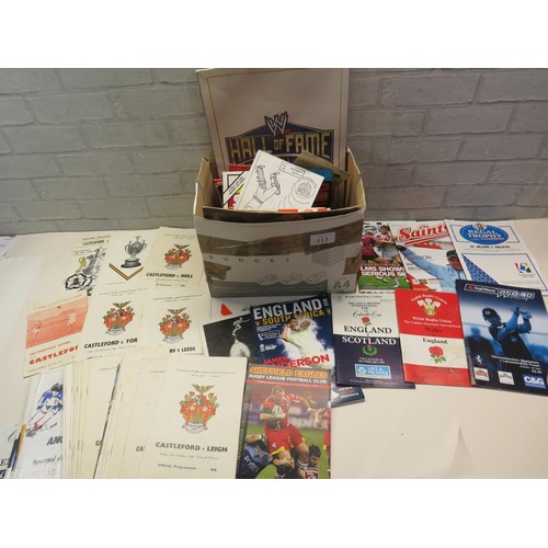 113 - OVER 90 RUGBY LEAGUE PROGRAMMES INCLUDES ENGLAND TEST MATCH, CRICKET, RUGBY UNION ETC