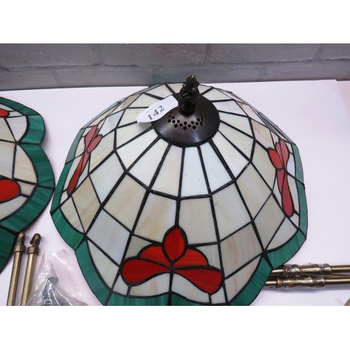 142 - PAIR OF STAINED GLASS CEILLING LIGHTS