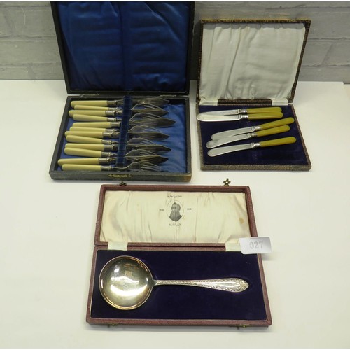 27 - 3 x BOXED SILVERPLATE SETS TO INCLUDE CUTLERY AND SERVING SPOON