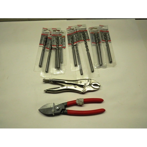 190 - 10 x BOSCH SPECIALIST DRILL BITS AND NWS SNIPS AND GRIPS