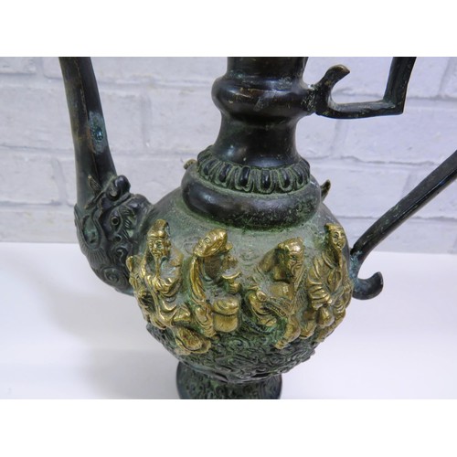 79 - VINTAGE BRONZE CHINESE EWER JUG DECORATED WITH EIGHT IMMORTALS APPROX HEIGHT 10.5