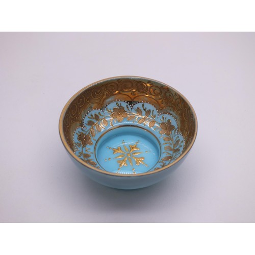 164 - FRENCH GILT & BLUE MINIATURE GLASS BOWL