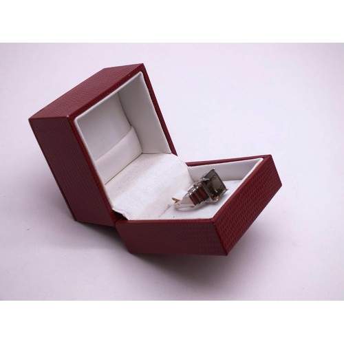 97 - 925 SMOKY QUARTZ PASTE RING SIZE O, WITH RED LEATHERETTE BOX